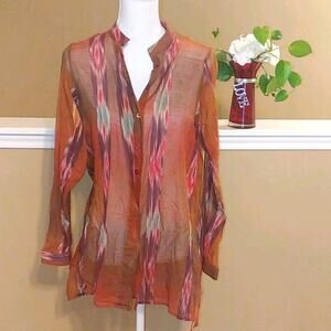 Curri Blouse Top Sheer Button Down Aztec Southwest Small